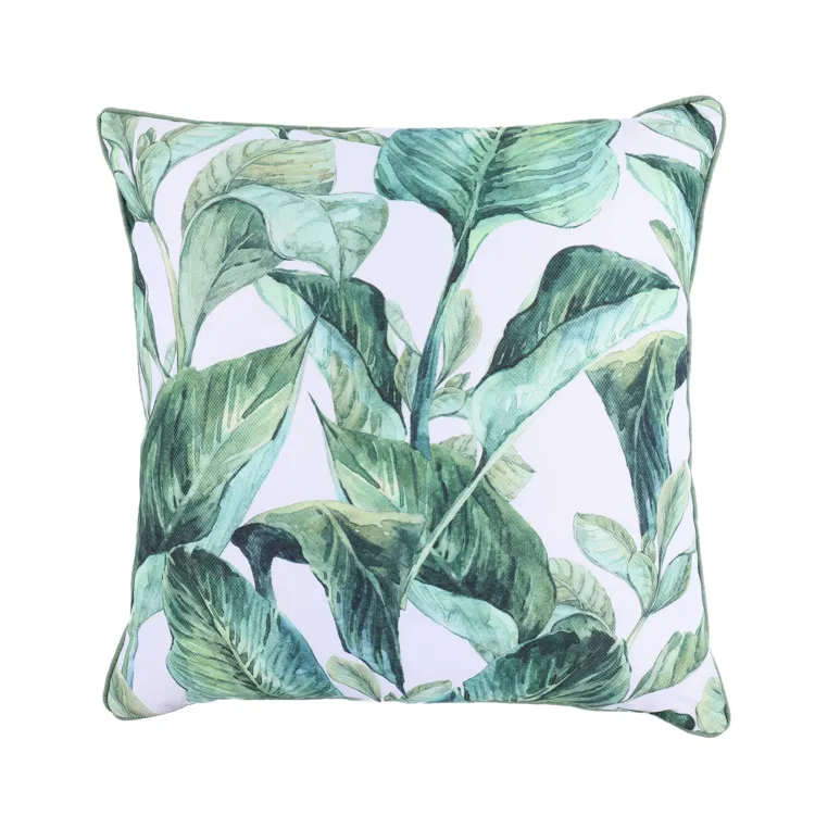 Custom Decorative Waterproof Heavy Canvas Green Jungle Printed Leaf Outdoor Throw Pillow Covers Outdoor Chair Cushion Cover