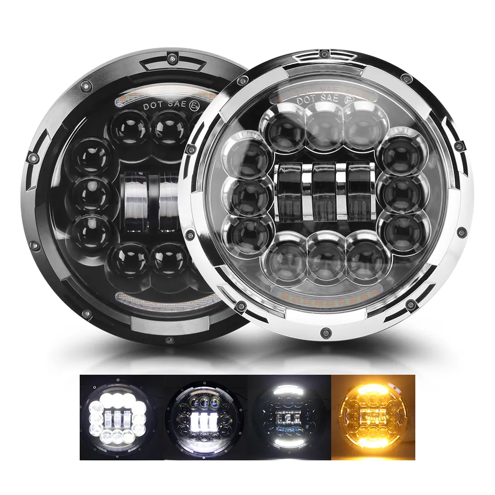 Black Chrome optional Angel Eye Daymaker Motorcycle Projector Led Headlamps Round 7Inch LED Headlight