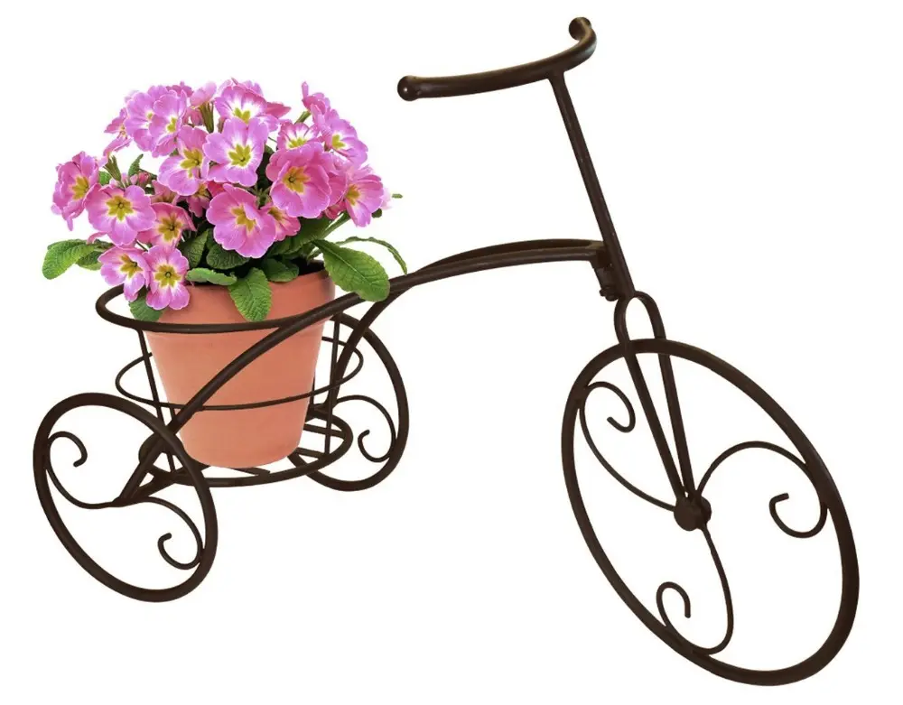 Soportes para macetas de hierro forjado para bicicleta, carrito decorativo elegante, superior, barato, reutilizable