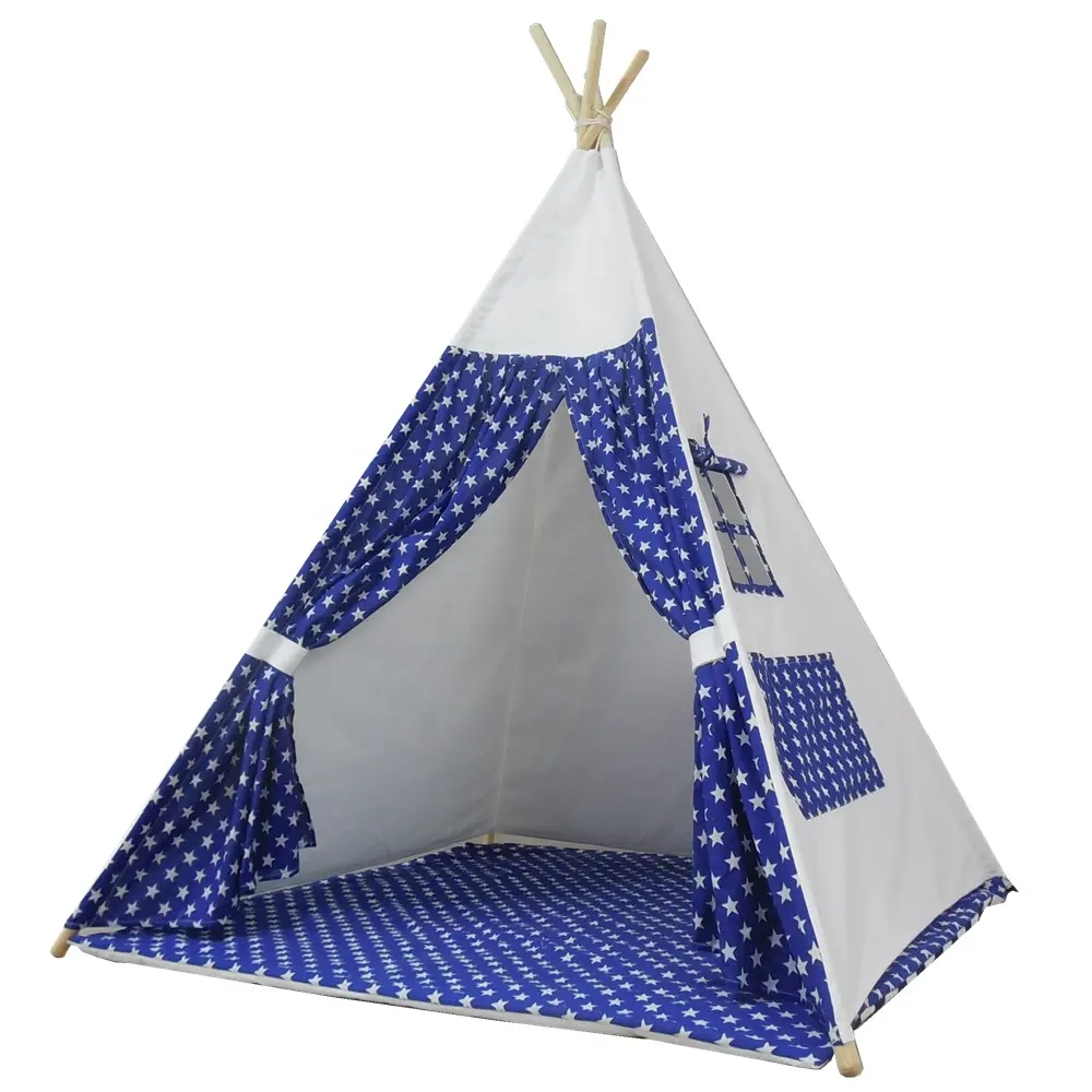 Tente tipi portable pour enfants, château, maison de bébé, en toile de coton, avec tapis