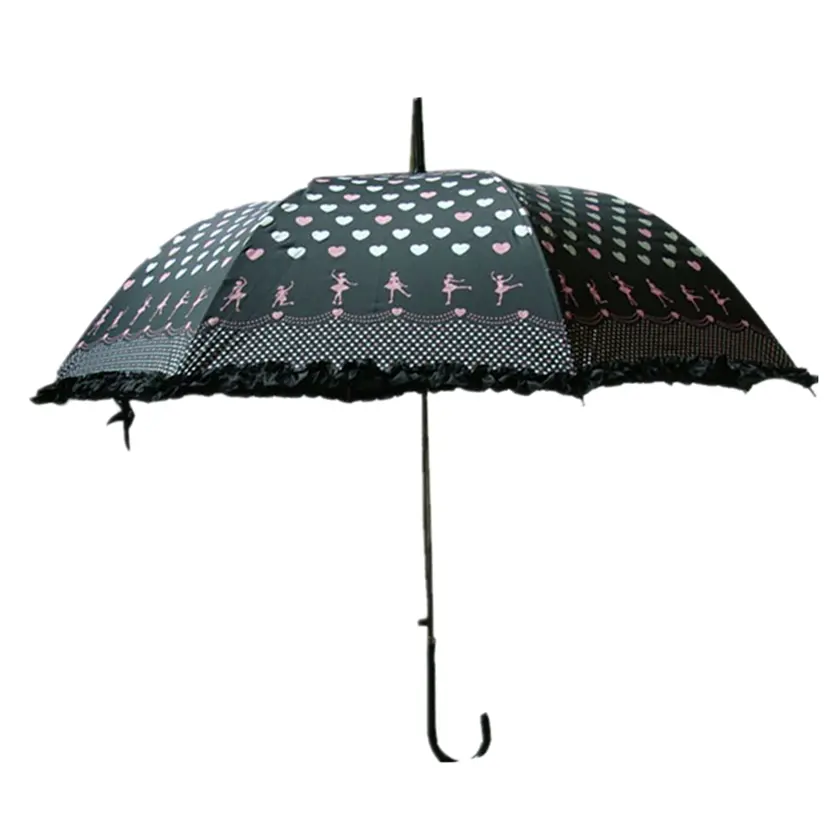 Ucuz fiyat ile büyük kalite özel Logo desen güneş ve dantel ile kadınlar için yağmur koruma şemsiyesi