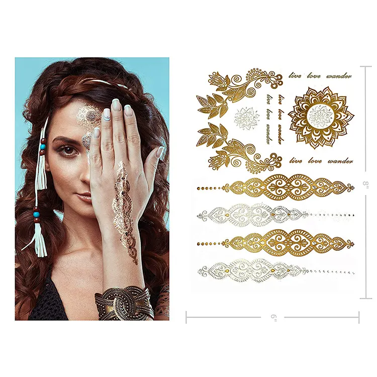 New design stylish waterproof gold silver temporary henna sticker flash tattoo