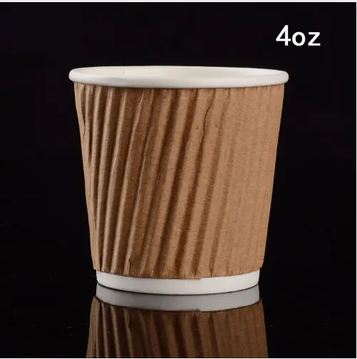 4 oz 100 ml 크래프트 Tripple 리플 벽 일회용 종이 커피 컵 뜨거운 음료 컵, 골판지 컵