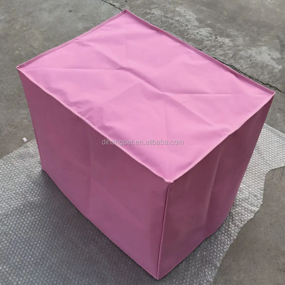 metal dog crate with pink cover