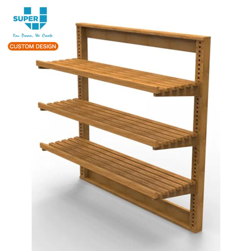 Custom Wood Bread Display Rack Wooden Bakery Display Rack