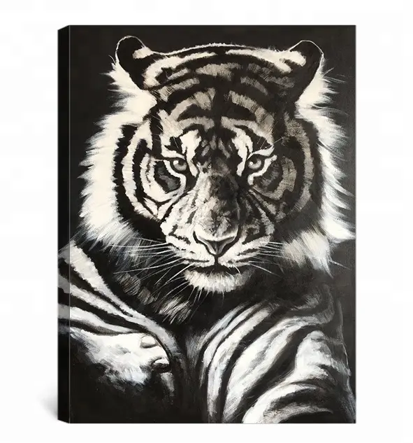 Pintura al óleo de tigre blanco y negro, hecha a mano, para decoración del hogar, 100%