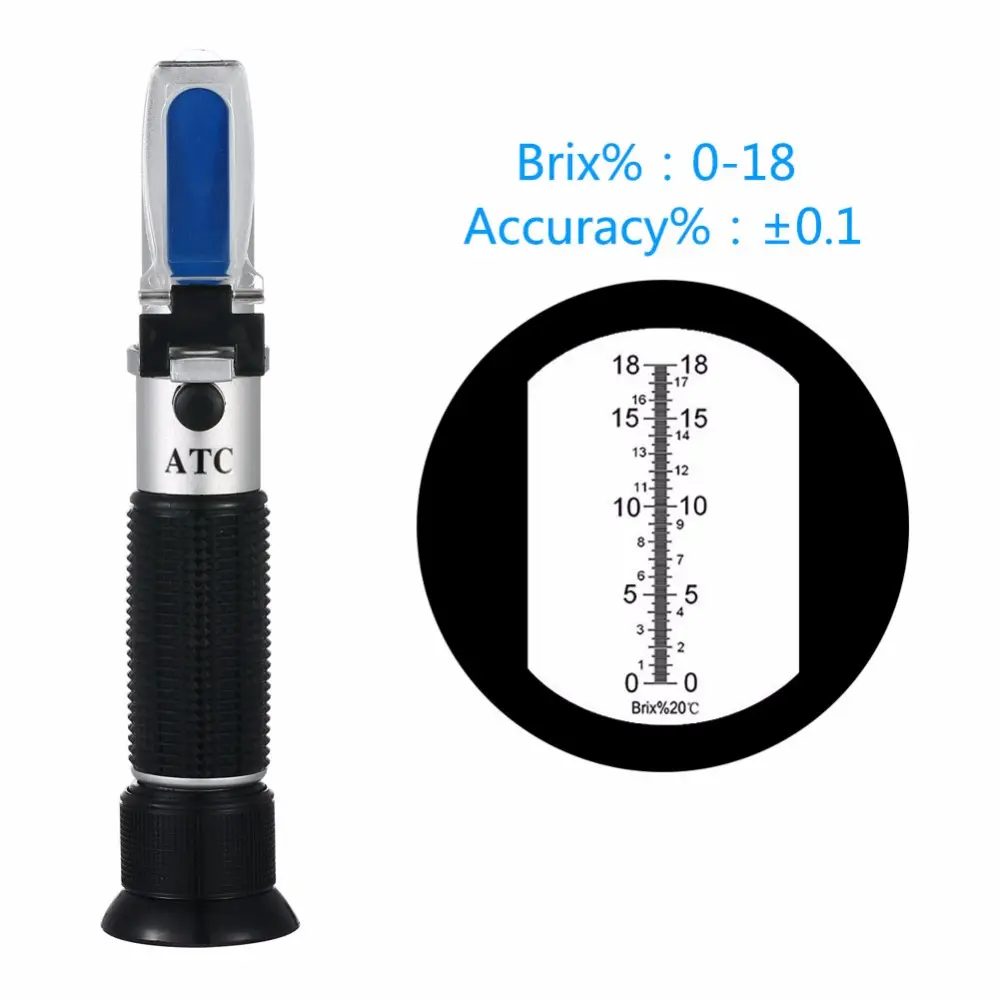 New product Hand Held Brix Refractometer For Brix Sugar Beer 0-18% Brix Refractometer ATC Refractometer Optical Test Meter