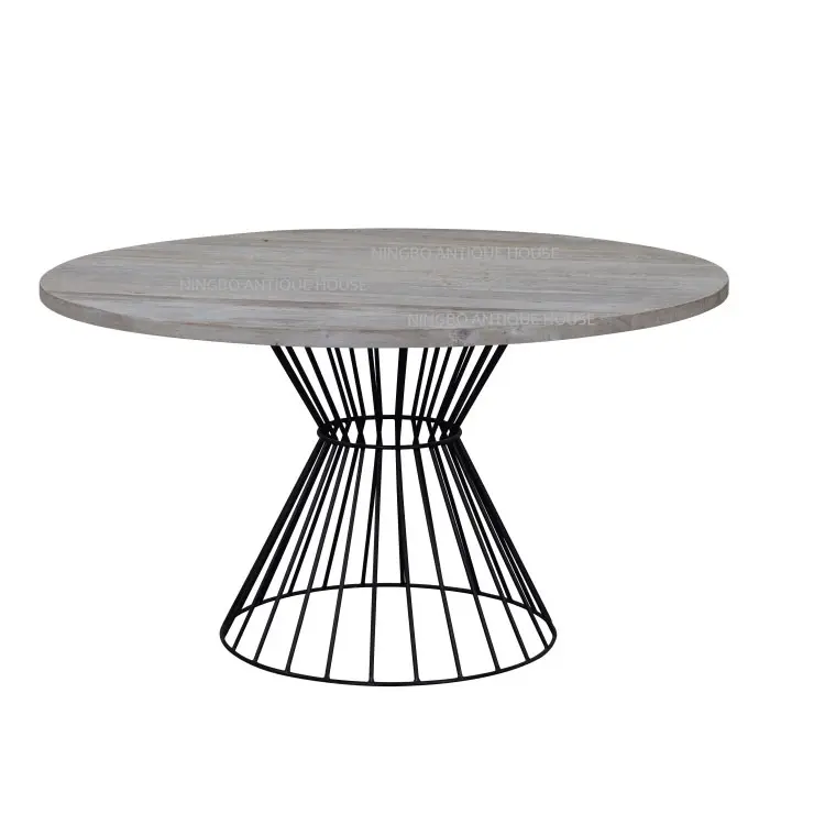 Table de café rétro pour petit appartement, en bois massif et acier, table à manger ronde au style nordique, nouvelle collection
