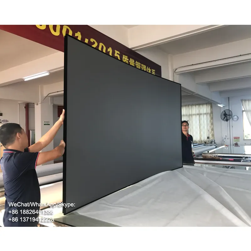 Xyscreen-pantalla curva fija con bisel delgado de cristal negro, pantalla de proyección anti-luz de 150 pulgadas