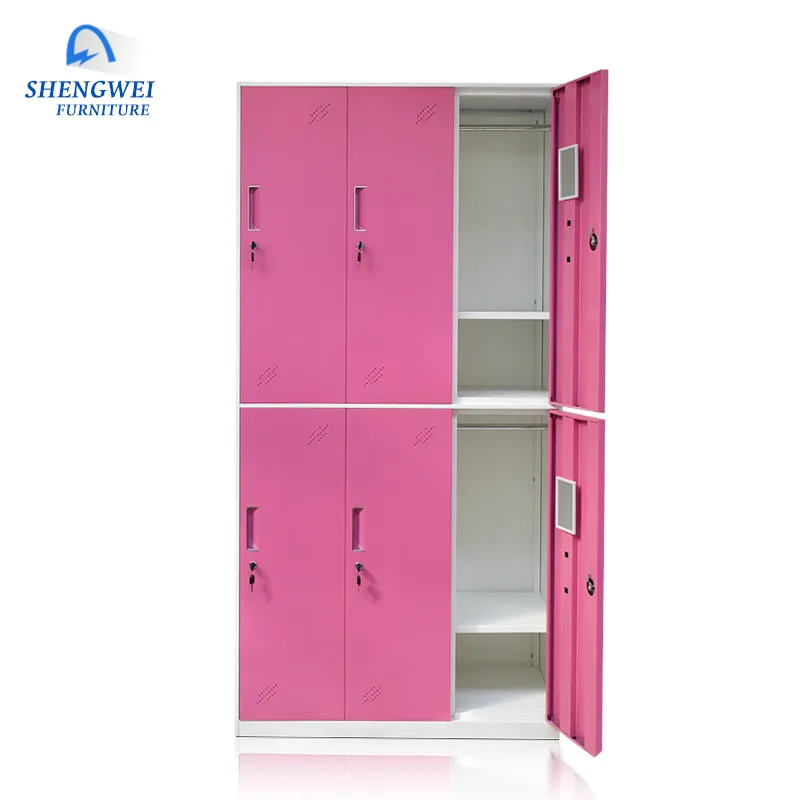 Modern beautiful boys locker bedroom furniture colourful 6 door metal clothes cupboard design