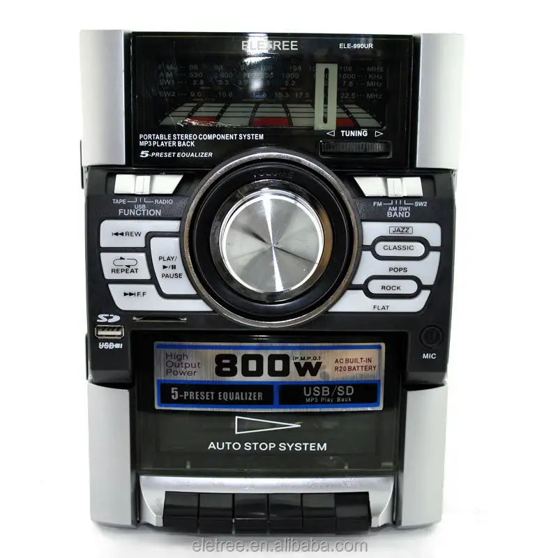 Boombox de EL-990UR con USB, reproductor MP3/WMA, sistema de altavoz triple, Cassette, cinta AM FM