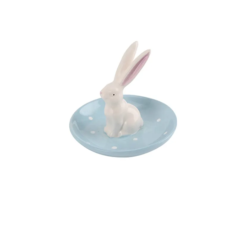 Bunny Cute Design Ring Ceramic Plate Jewelry Dish Easter Gift