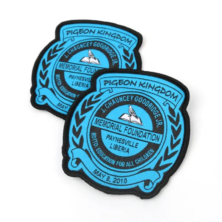 A buon mercato Tessile Ferro sul Badge Personalizzato Alla Moda Scuola Nome Logo Macchina Tessuto Blu Patch per le Uniformi