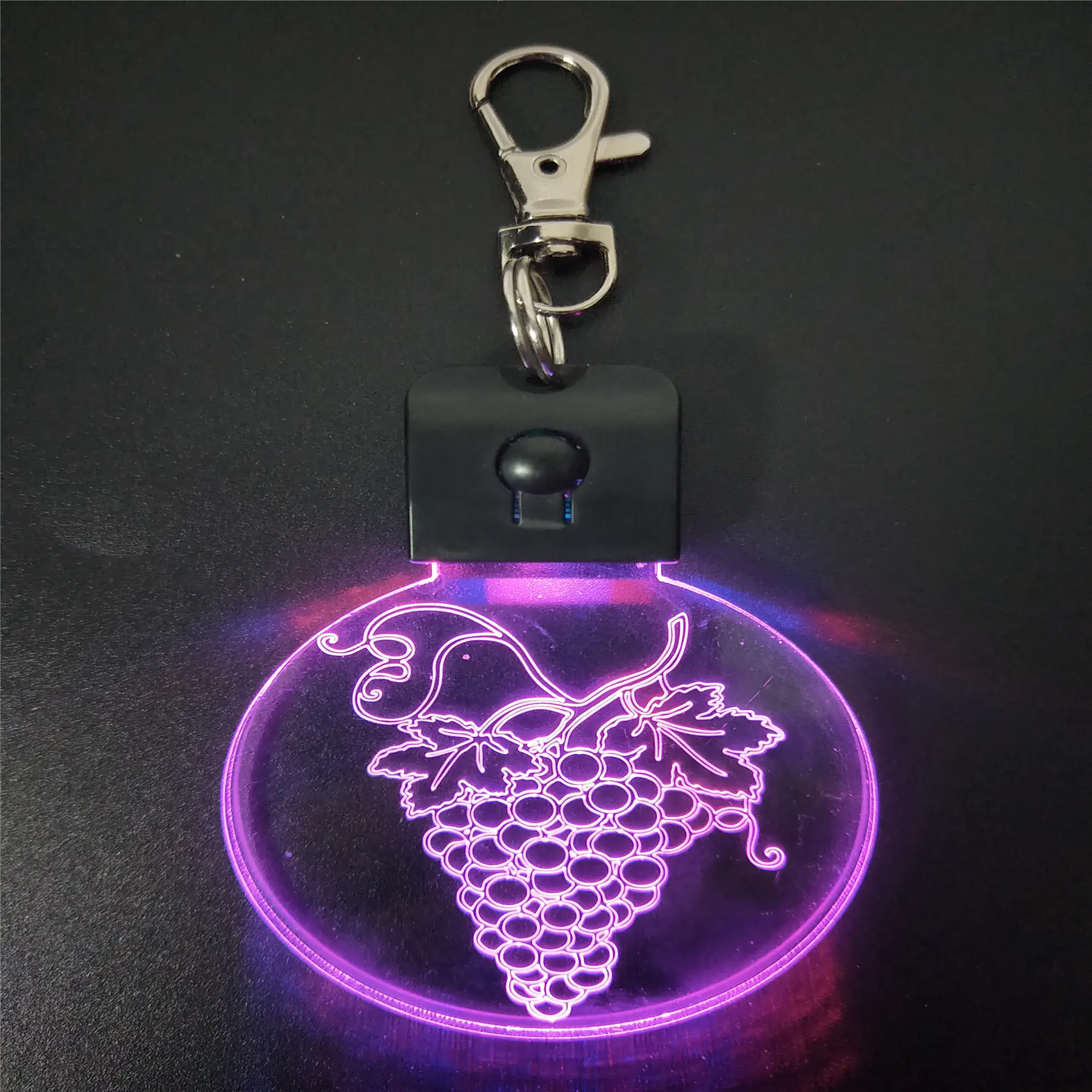 Promotional Grape design custom logo 3d keychains acrylic led light up keyring