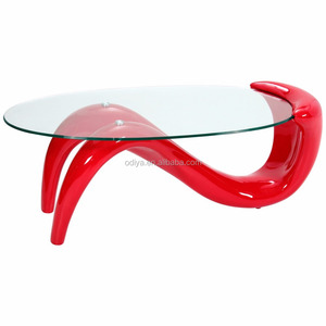 自定义设计彩色玻璃纤维玻璃现代椭圆形玻璃顶级咖啡桌 - Product Image 1