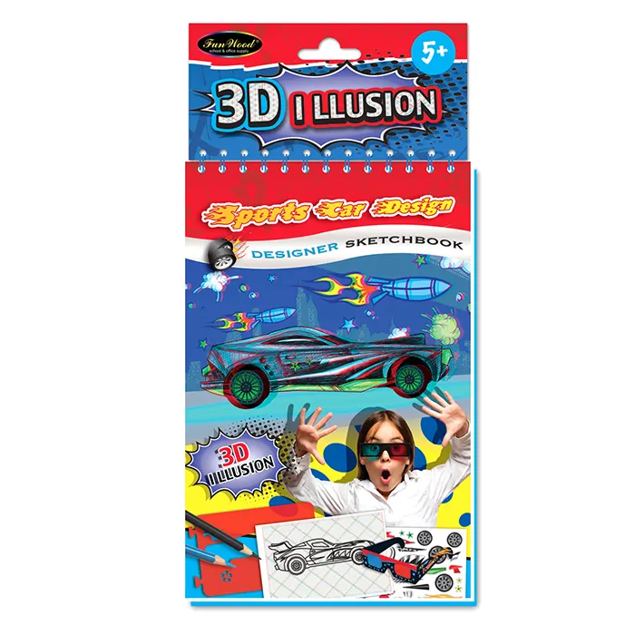 Funwood Gqc 3D Illusion Kinderen Kleurboek Met 3D Bril, A5 Creative Kids Schilderen Boek Afdrukken