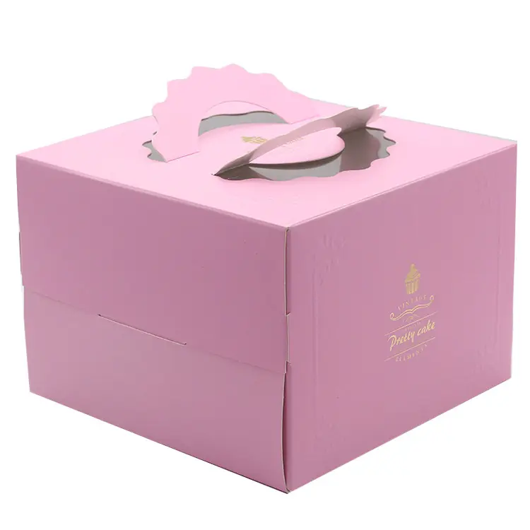 Caixa de papel do bolo de aniversário, embalagem de alimentos, fabricante, caixa de papel personalizada, folha de logotipo rosa, caixas de bolo com alça