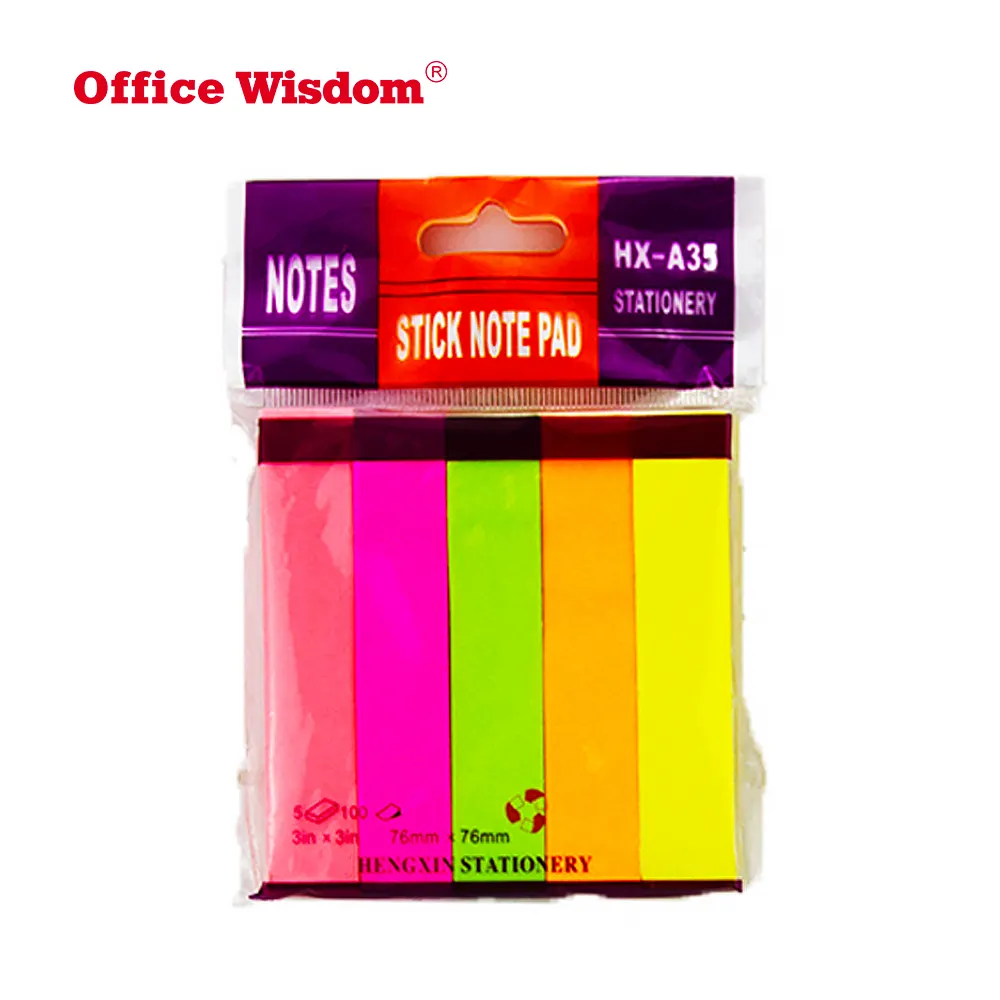 Bloc de notas autoadhesivo, tira de 5 colores, colores fluorescentes variados, en stock, venta al por mayor