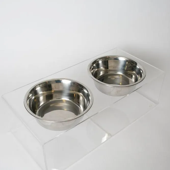 Прозрачная акриловая кормушка для домашних животных, индивидуальная акриловая кормушка для собак, акриловая миска для собак с 2 стальными чашами
