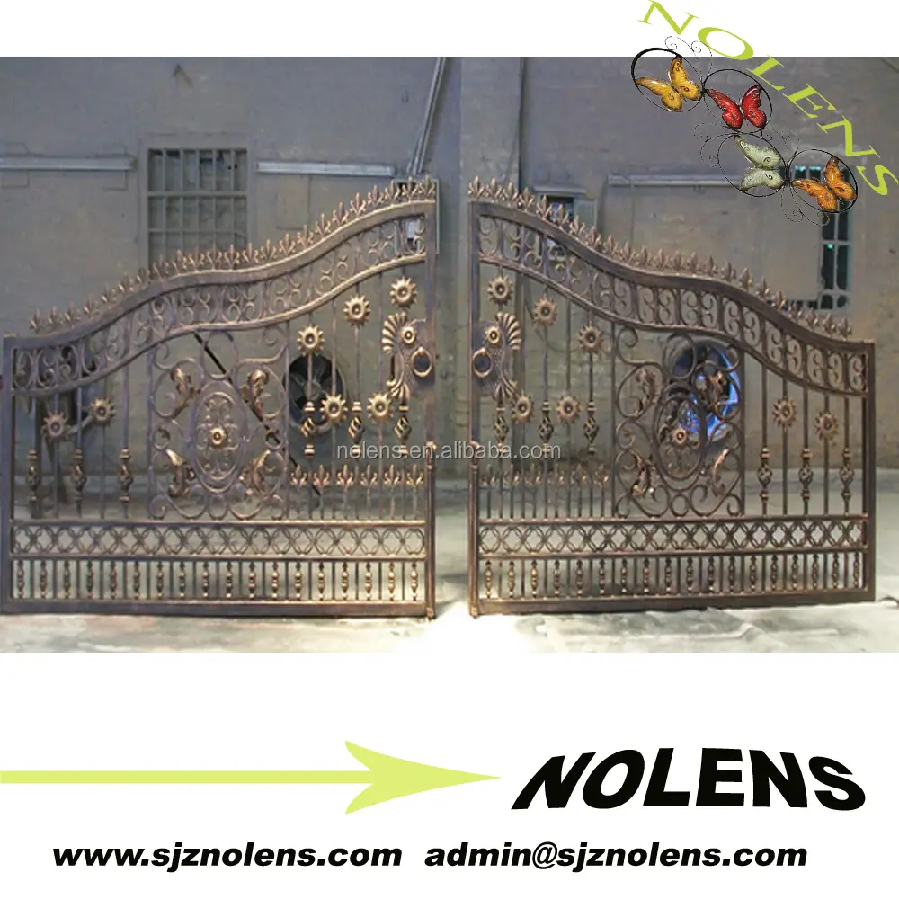Projeto de portão de ferro fundido para porta do jardim, design de portão de ferro forjado de flor/artesanato luxuoso moderno projeto de portão de ferro forjado