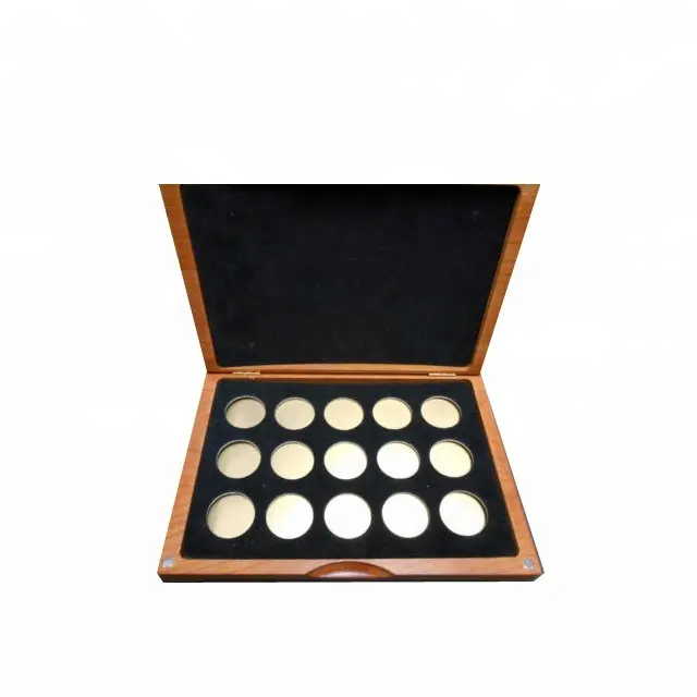 Deluxe 15-Coin (raw) Wood Display Box for 16mm Capsules