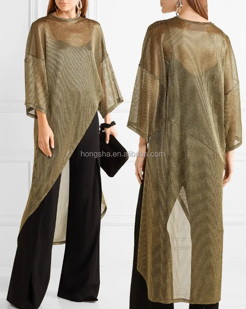 HSD5708 — tunique transparente en tricot côtelé métallique, or et noir, pour femmes, top Design, nouvelle collection