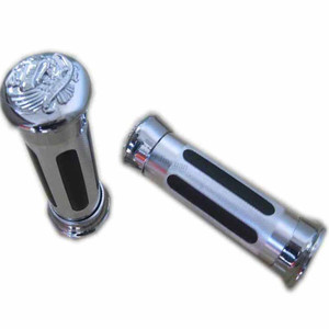 Silver Motorcycle Grips Chrome Fit <strong>7</strong>/<strong>8</strong>&quot; <strong>Handlebars</strong> Pair, CNC Custom Motorcycle Grips, Motorcycle <strong>Handlebar</strong> Grips JYG-017 - Product Image 1