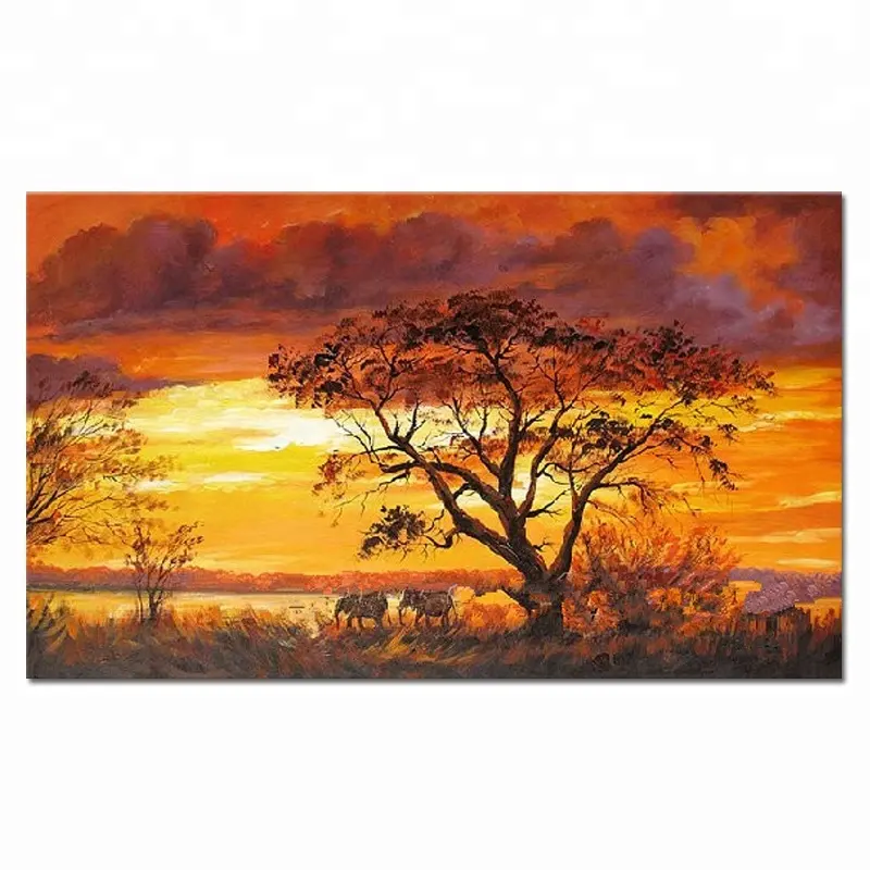 Pôr do sol africano artesanal decoracion pintura de casa