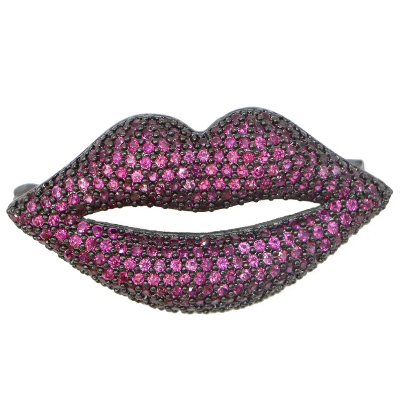 Broche de zircão de lábio sexy, luxo, diamante, zircônia, para mulheres, pequeno look, joias de pano