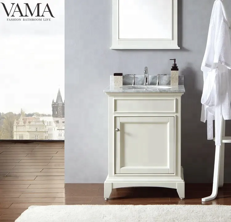 Dji VAMA-petit meuble de salle de bain, 24 pouces, support de sol, simple, mobilier blanc, vanity étanche, modèle 709024