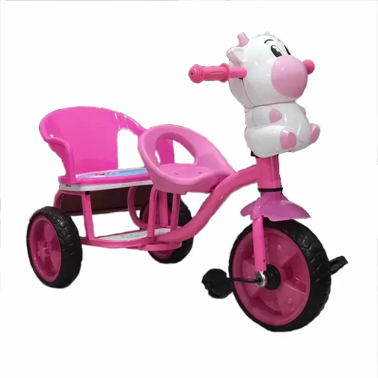 2019 Kartun Bayi Kembar Roda Tiga Naik Mobil/Dua Kursi untuk Anak Outdoor Indoor dengan Anak-anak Trike