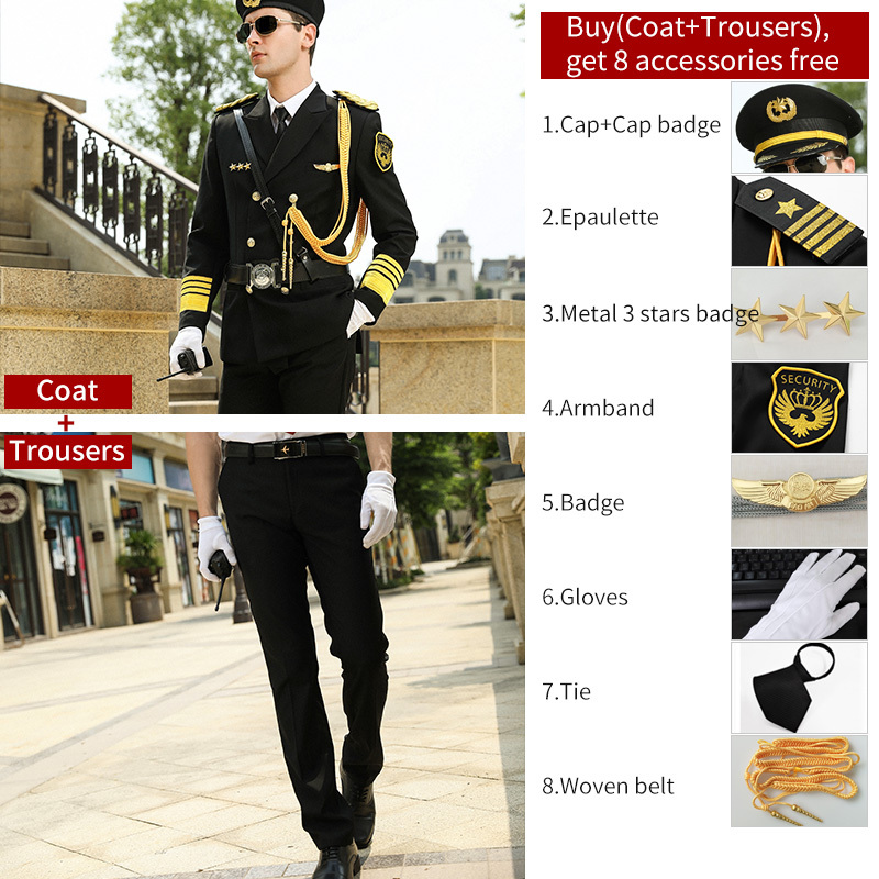 Security uniform suit+Black peak cap+Epaulette 1