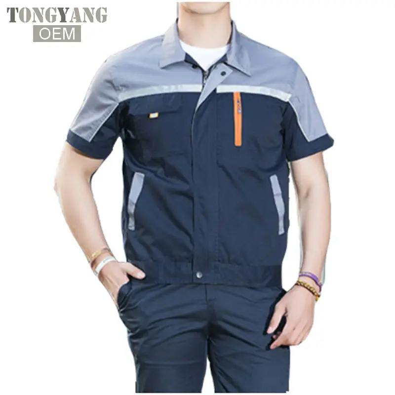 TONGYANG set di abbigliamento da lavoro sottile riflettente estivo abiti da lavoro Unisex abiti giacca manica corta + pantaloni uniformi da lavoro