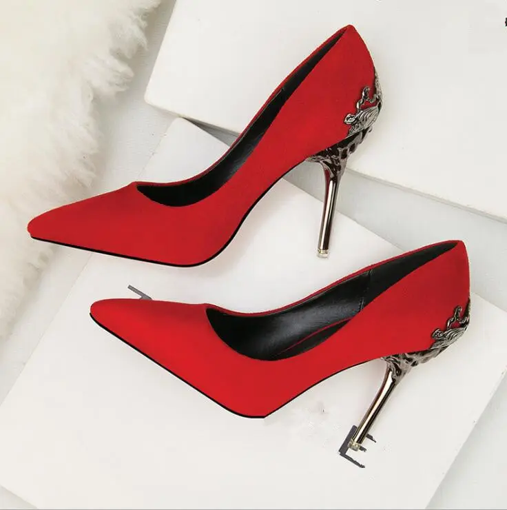 Cy10141a-zapatos de tacón alto con punta en pico para mujer, calzado de fiesta de boda, sexy, rojo, informal, para noche, 2017