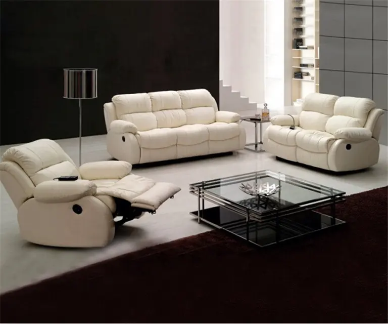 Set di divani reclinabili elettrici per mobili da soggiorno di nuovo design in pelle bianca
