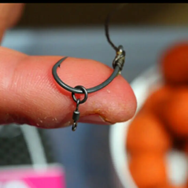 Gancho de pesca de carpa, acessórios giratórios micro anel de cabelo equipamento de extremidade com gancho preto fosco
