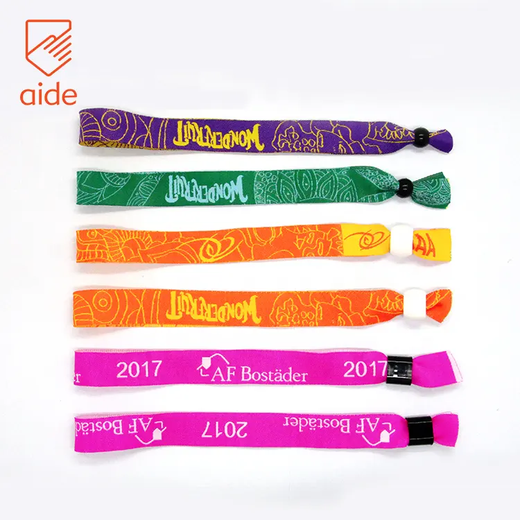 Cheap Customized Slide Lock Plastic Clip Festival Thin Fabric Woven bracelet Friendship Event Concert Wristband With Buckle