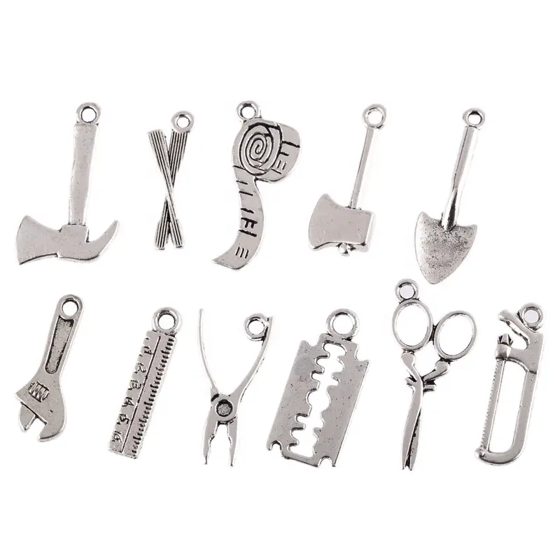 Mixed Tools Pendants Charms for Jewelry Making and Crafting - Smooth Tibetan Silver Bulk Charms DIY