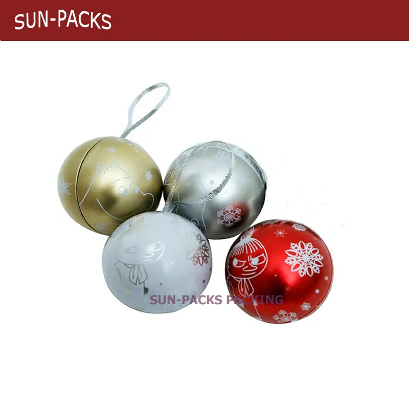 Ornamento di natale attraente palla di latta, colorato albero di natale regalo scatola di imballaggio in metallo