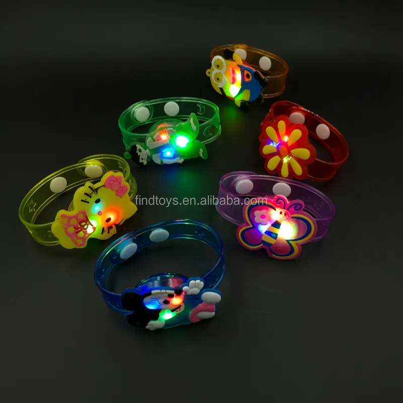 Pulseiras de borracha colorida, pulseiras para crianças, brinquedos infantis, de desenhos animados, luz led