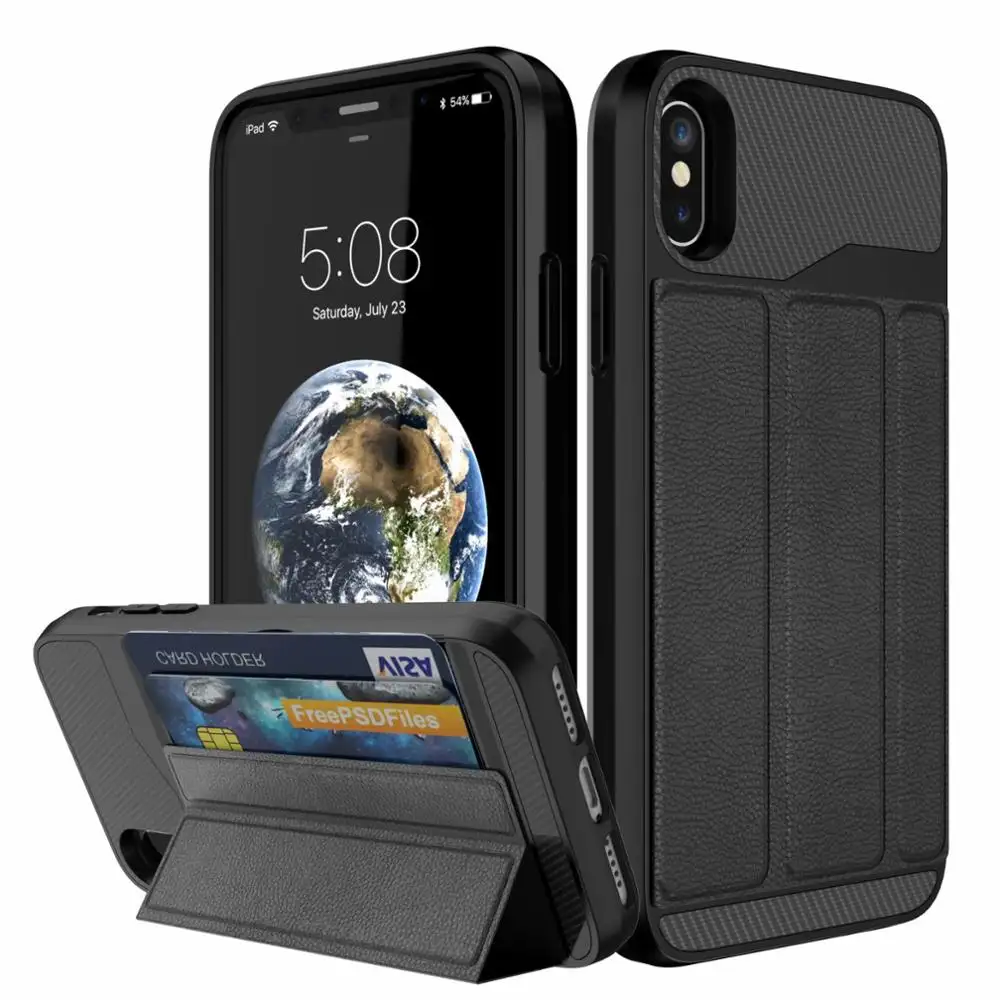 Bumper TPU Ponsel Cover Dompet Case untuk Apple Iphone X Max Pelindung Kulit Case dengan Kartu Kredit Pemegang Slot Saku