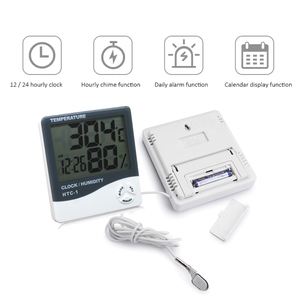 Termohigrómetro digital con función de reloj, medidor de sensor de temperatura doméstico para medición de humedad