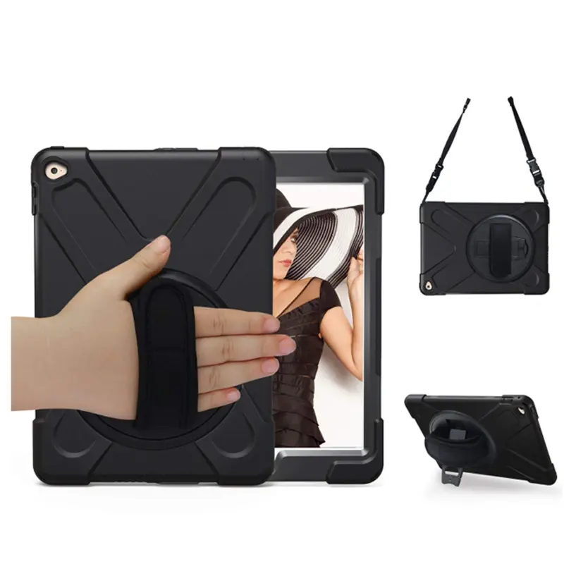 Armor Ontwerp Schokbestendig En Heavy Duty Case Voor Ipad Air 2 Met Rotate Kickstand En Schouderriem