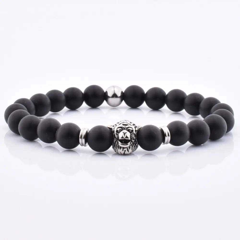 Banda elástica personalizada, pulsera de cuentas de Gorilla con cuentas de piedra de ágata mate para hombre