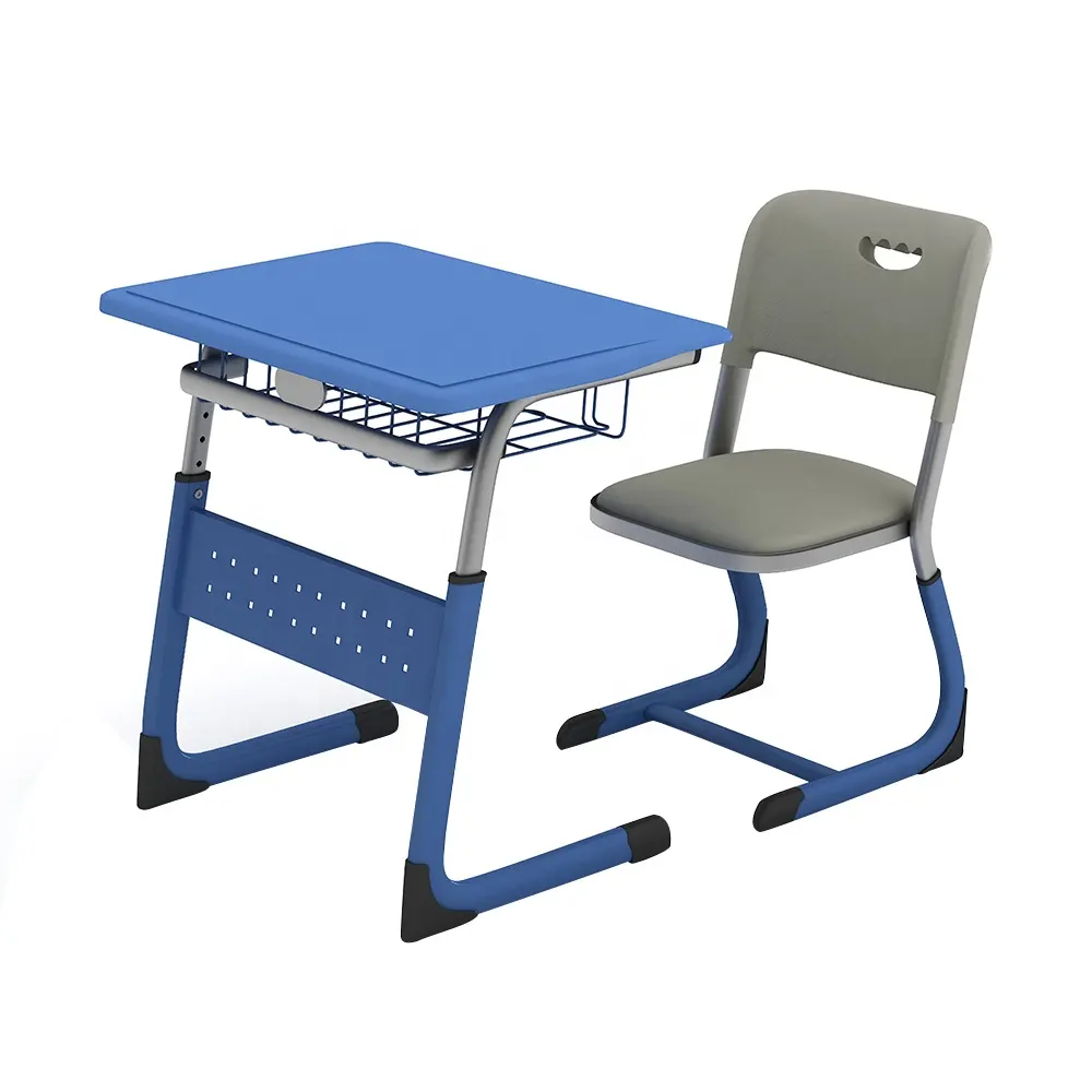 Tiểu màu xanh PE nhựa bảng và ghế chiều cao có thể điều chỉnh chơi nội thất trường học cho trẻ em