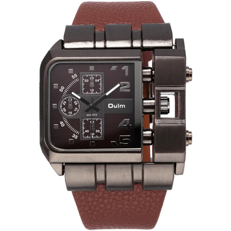 Oulm 3364 lüks marka kol saati kare arama geniş kayış erkek Quartz saat erkek saat süper büyük erkek saatler montre homme