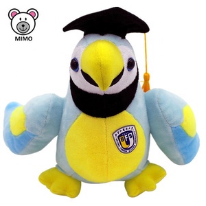 漫画かわいい卒業鳥オウムぬいぐるみキャップ付きOEMカスタムロゴ大学マスコットぬいぐるみ青い柔らかいおもちゃオウム - Product Image 1