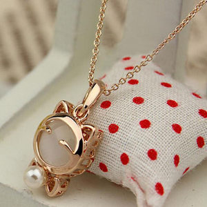 Women <strong>Cute</strong> Accessories Stone Jewelry Pendant Fashion Pearl Cat Necklace for Wholesale - Product Image 4