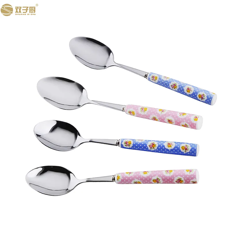 Stainless steel ceramic handle spoon kid fork cutlery set