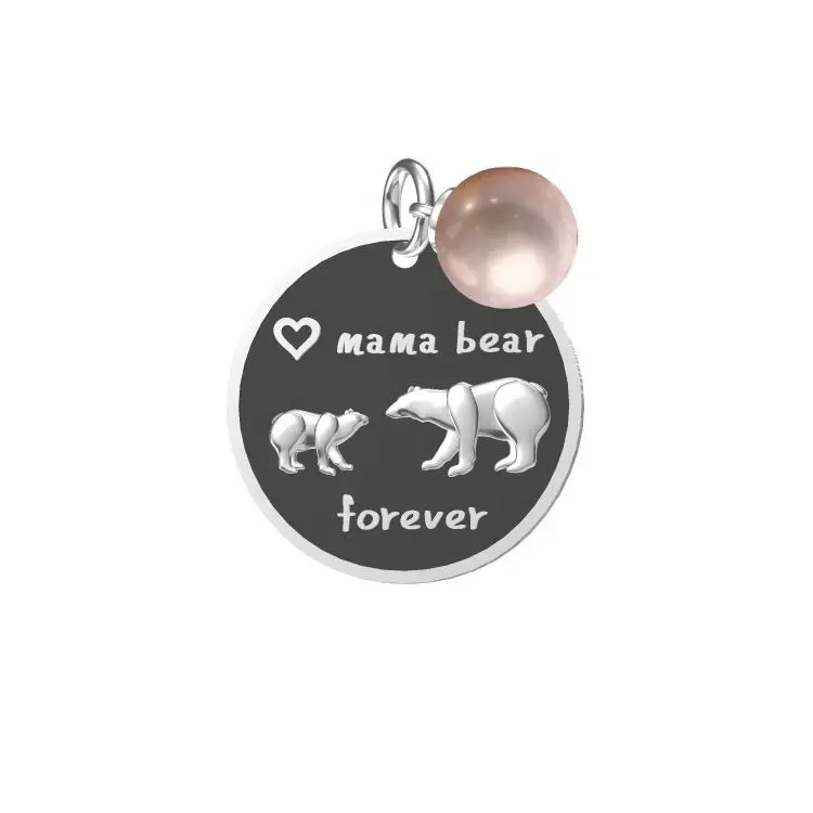 Mama bear pearl mount pendant mum heart mom and son necklace oxide silver jewelry mother and daughter jewelry